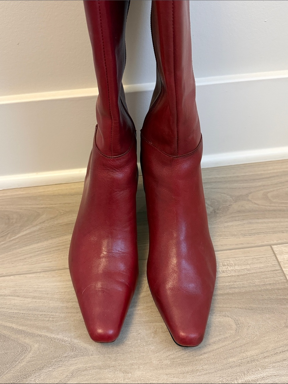 Never Worn Classic Red Knee-High Vegan Leather Boots - Picture 2 of 6